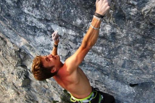Pirmin Bertle taking the mono that marks the end of the hard climbing on Meiose 9b Charmey Switzerland UKC